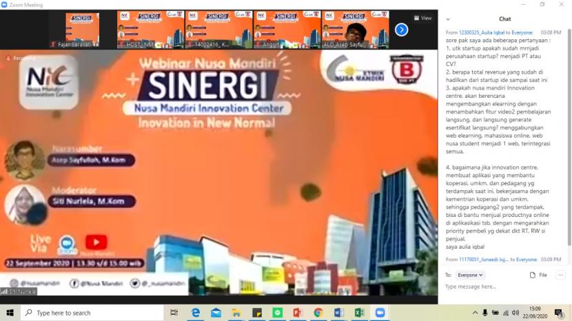 Nusa Mandiri Innovation Center (NIC) tampil di acara  webinar SINERGI yang diadakan STMIK Nusa Mandiri dengan mengusung tema Innovation in New Normal.