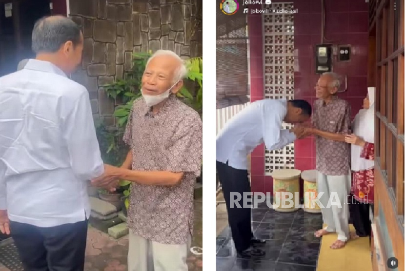 okowi sowan ke rumah mantan dosennya, Ir. Kasmudjo, yang berlokasi di Pogung Kidul, Kapanewon Mlati, Kabupaten Sleman, Selasa (13/5/2025), lalu. 