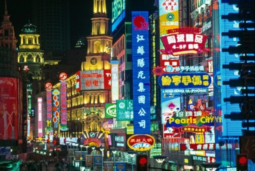 One of lively street in Shanghai, China (illustration)   