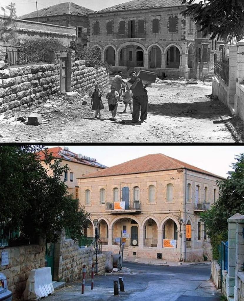 Orang Palestia saat terusir dari rumahnya (Atas). Rumah orang Palestina di msa kini yang sudah jadi milik orang lain, warga Israel (bawah).