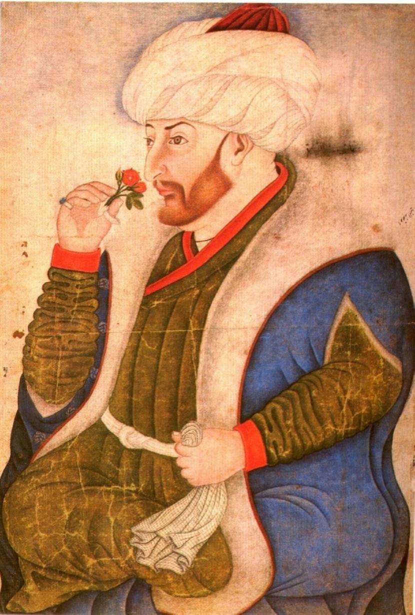Ottoman dan Peradaban yang Mencintai Bunga. Foto: Lukisan Sultan Mehmed II sedang mencium bunga.