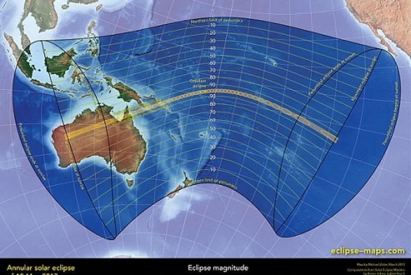 Overview map of the annular solar eclipse of 10 May 2013 (graphic)