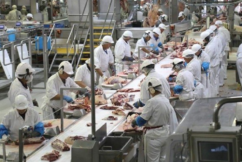 Pabrik pemotongan dan pengolahan daging di Australia. Pabrik daging yang dingin dan minim ventilasi dinilai tingkatkan penularan Covid-19. Ilustrasi.