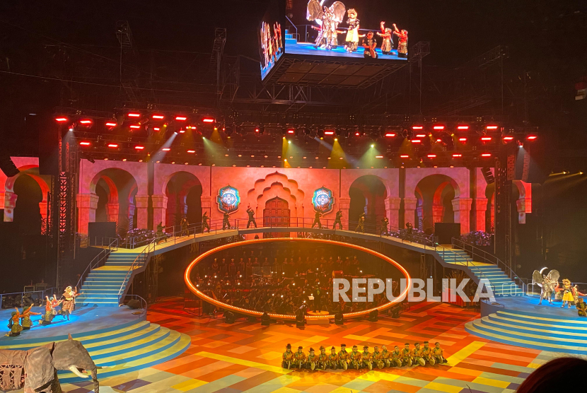 Pagelaran Sabang Merauke The Indonesian Broadway bertema Hikayat Nusantara yang digelar di Indonesia Arena, Jumat (22/8/2025). 