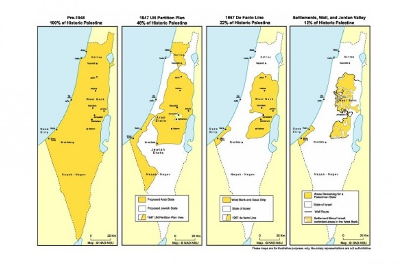 Palestine demands pre 1967 border as condition to resume talks with Israel. Israel bluntly rejects the idea. (map of Palestine and Israel)  