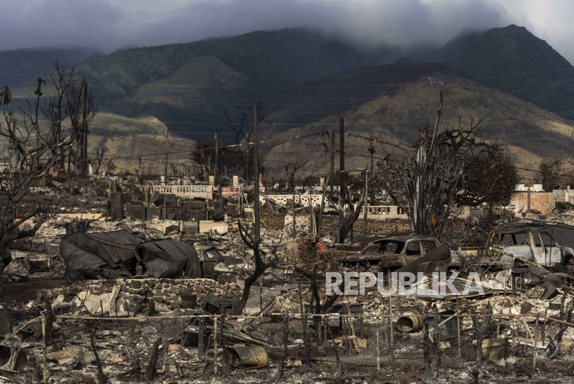Pandangan umum menunjukkan akibat kebakaran hutan di Lahaina, Hawaii, Senin, 21 Agustus 2023.