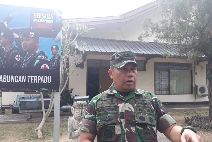 Panglima Komando Tugas Gabungan Terpadu (Pangkogasgabpad) Mayjen TNI Madsuni di Posko Utama Bandara Selaparang, Mataram, NTB, Selasa (4/9).