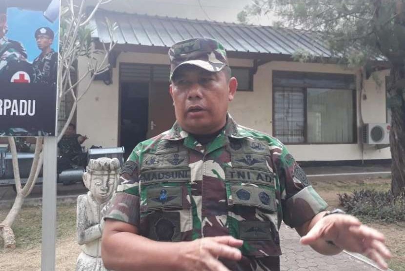 Panglima Komando Tugas Gabungan Terpadu (Pangkogasgabpad) Mayjen TNI Madsuni di Posko Utama Bandara Selaparang, Mataram, NTB, Selasa (4/9).