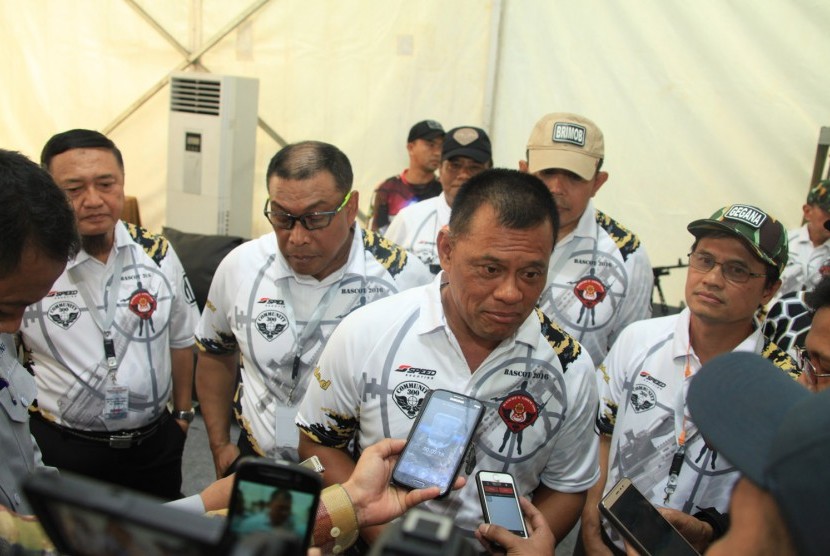 Panglima TNI Gatot Nurmantyo di Mako Korps Brimob, Kelapa Dua, Depok, Sabtu (22/10).