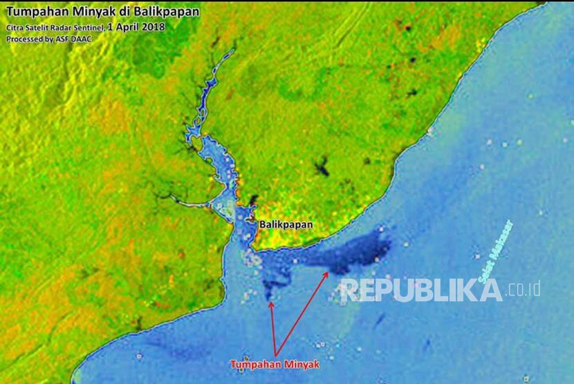 Pantauan tumpahan minyak di Balikpapan melalui citra satelit radar.