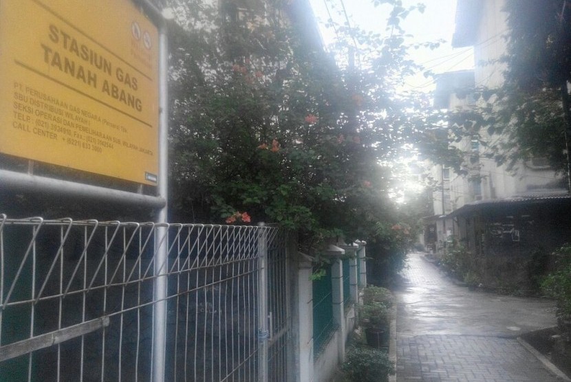 Papan petunjuk jaringan pipa gas di Rumah Susun Tanah Abang, Jakarta Pusat.