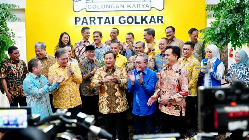 Para ketua umum parpol pendukung capres Prabowo melakukan pertemuan di kantor DPP Partai Golkar, Kamis (14/9/2023).