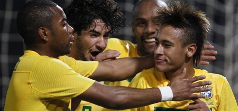 Para pemain Brasil merayakan gol/ilustrasi 