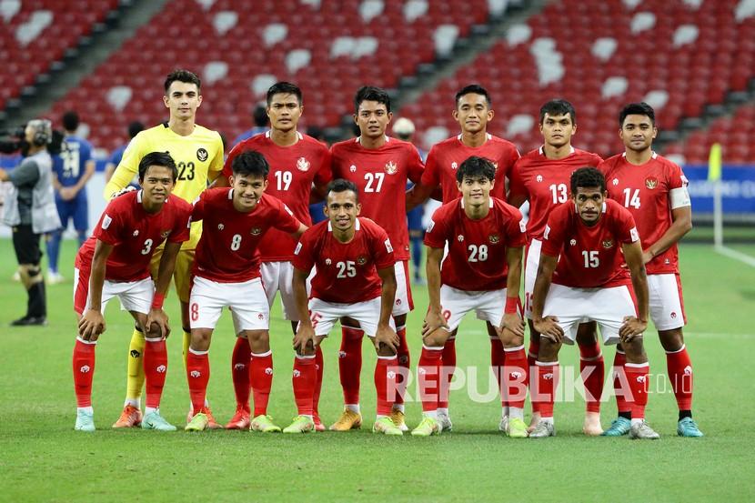  Para pemain Indonesia berpose saat pertandingan leg pertama final Piala AFF Suzuki 2020 antara Indonesia melawan Thailand di Singapura, Rabu, 29 Desember 2021.