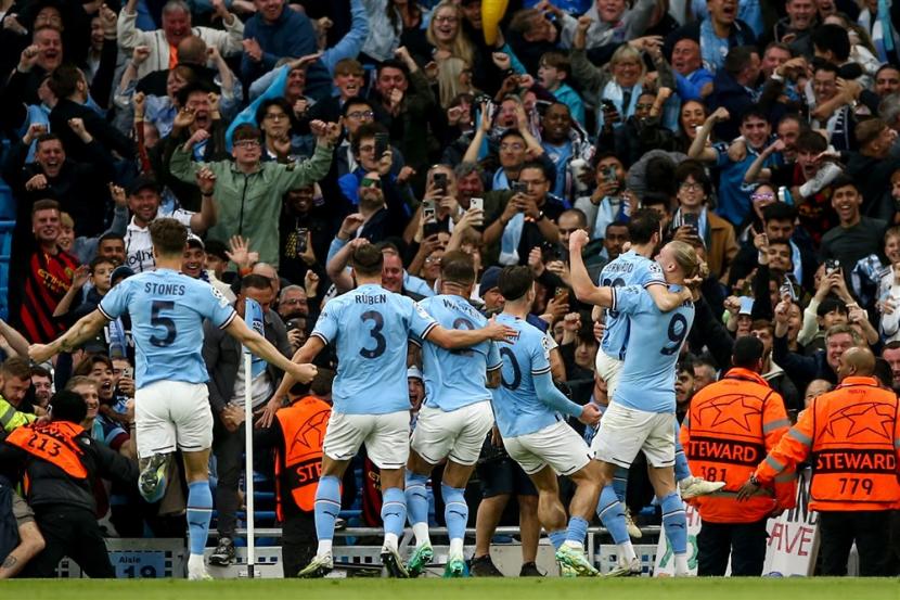 Para pemain Manchester City saat merayakan kemenangan/ilustrasi.