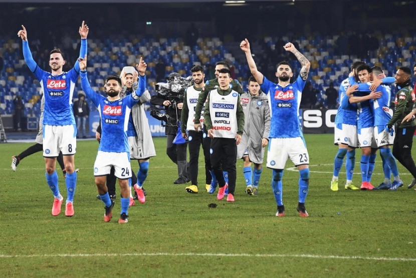 Para pemain Napoli merayakan kemenangan atas Juventus.