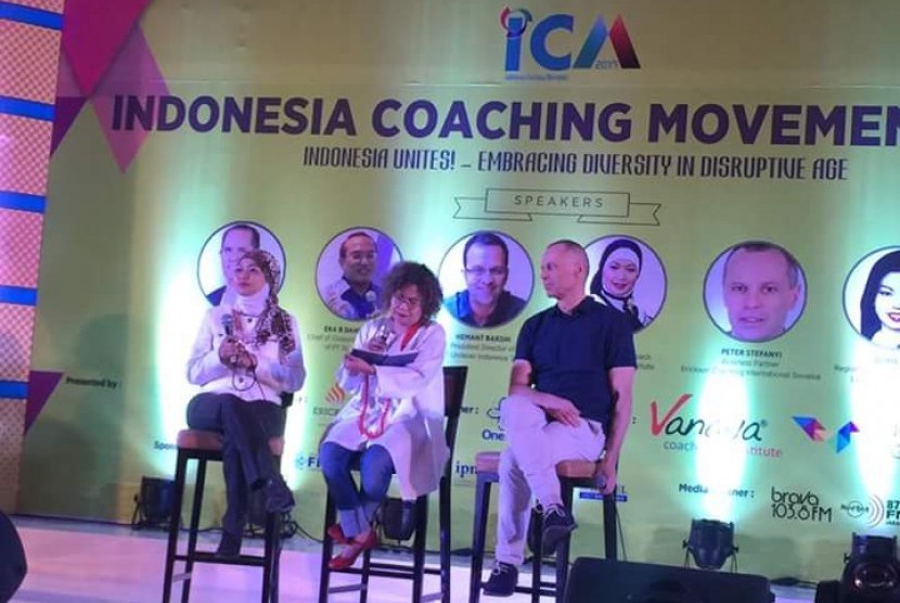 Para pembicara Indonesia Coaching Movement (ICM) 2017 yang digelar di Jakarta, Rabu (3/5).