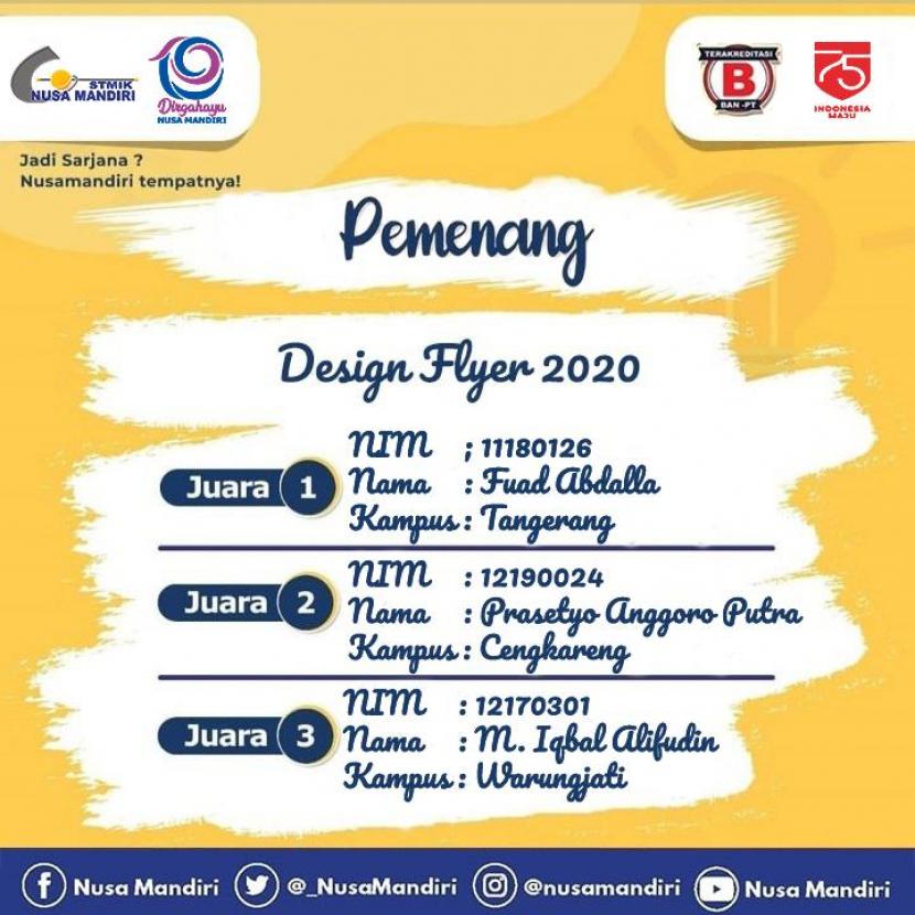 Para pemenang lomba flyer dalam rangka HUT STMIK Nusa Mandiri yang ke-19.