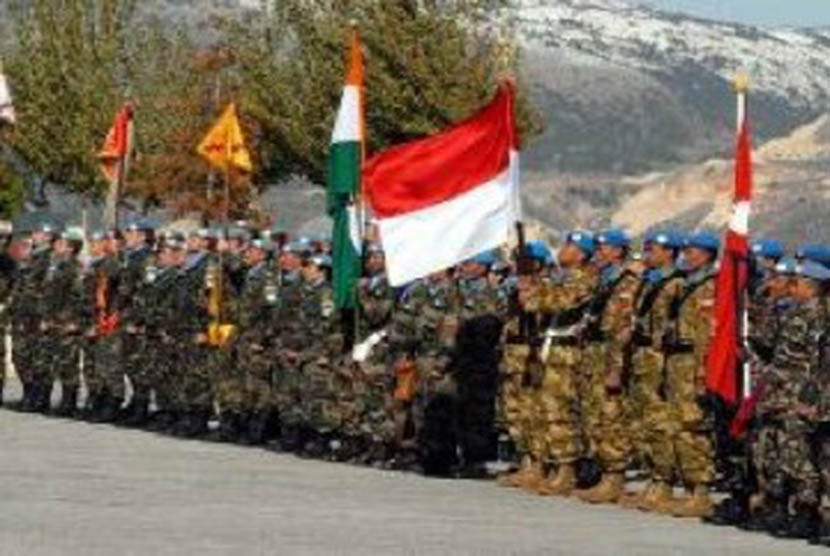 Parjurit TNI/Indobatt yang tergabung dalam UNIFIL di perbatasan Lebanon-Israel