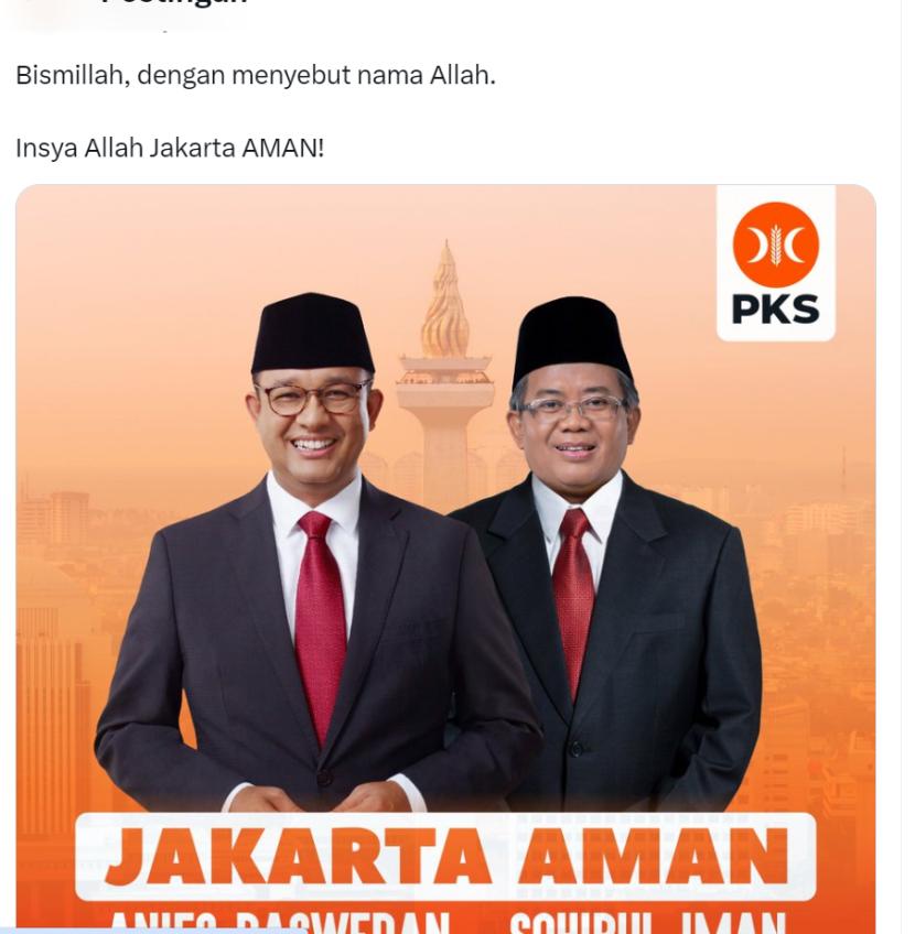 Poster pasangan Anies Baswedan-Sohibul Iman yang dirilis DPP PKS. 