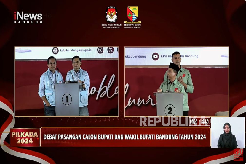 Pasangan Calon Bupati dan Wakil Bupati Bandung nomor urut 2, Dadang Supriatna-Ali Syakieb saat debat Paslon