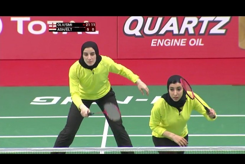 Pasangan ganda putri asal Mesir, Nadine Ashraf/Menna Eltanary yang bertanding di babak pertama BWF World Championship 2015