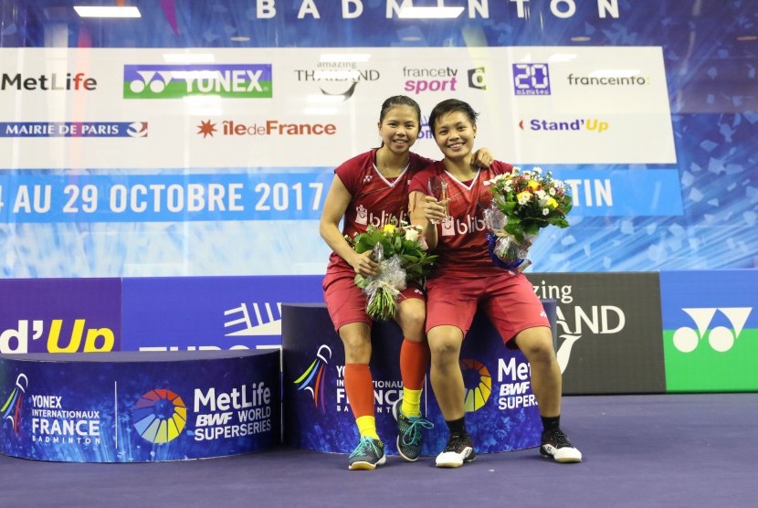 Pasangan ganda putri Indonesia, Greysia Polii/Apriani Rahayu menjadi juara di French Open Super Series 2017, Ahad (29/10).
