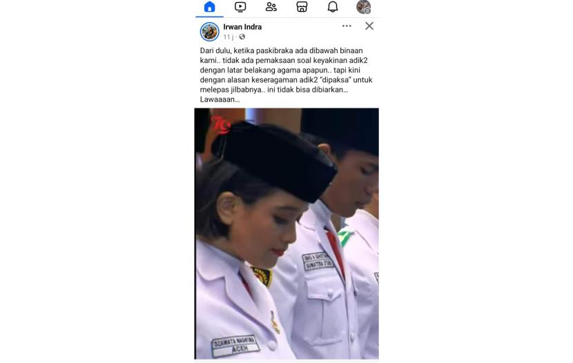 Paskibraka asal Aceh Dzawata Maghfura Zukhri lepas jilbab.