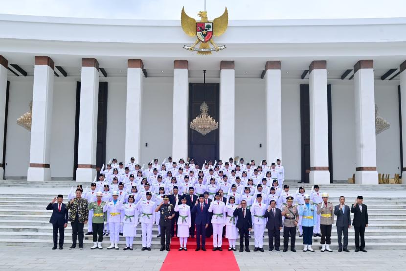 Pasukan Pengibar Bendera Pusaka (Paskibraka) 2024 di Ibu Kota Nusantara (IKN), Kalimantan Timur.