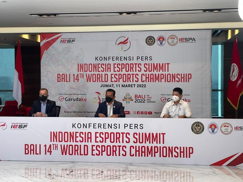 PB Esport Indonesia (ESI) melakukan jumpa pers Kejuaraan Dunia Esports World Championship 2022, Jumat (11/3/2022).