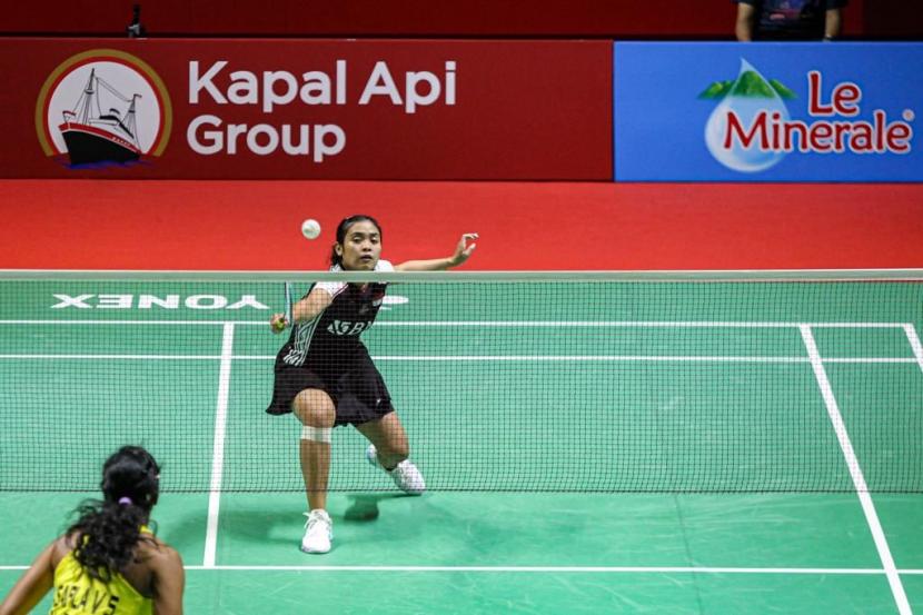 Pebulu tangkis tunggal putri Indonesia, Gregoria Mariska Tunjung, saat bertanding di Indonesia Open 2023, Selasa (13/6/2023).