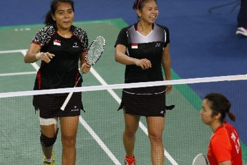 Pebulutangkis Indonesia, Greysia Polii dan Nitya Krishinda Maheswari yang menyumbang emas di Asian Games 2014.