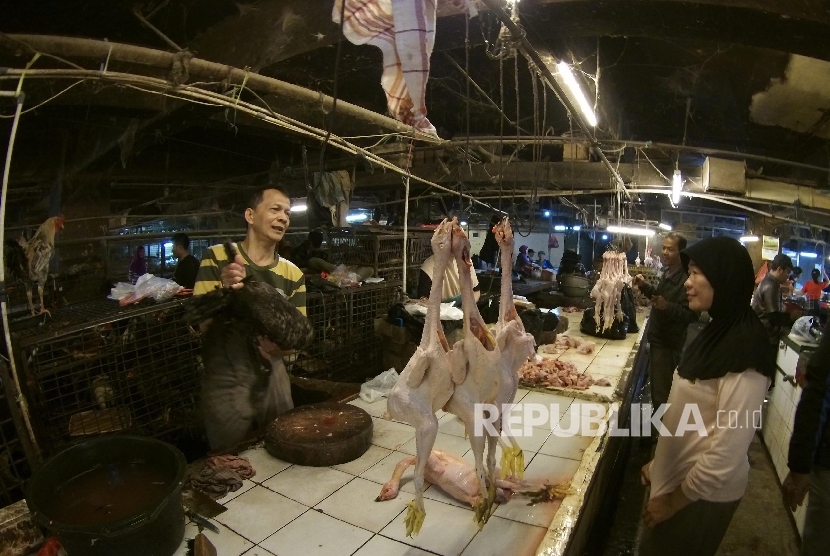 Ilustrasi pedagang daging ayam.