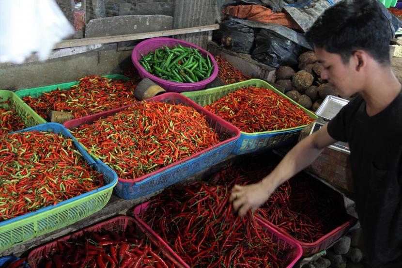 Pedagang memilah cabai merah keriting di pasar (ilustrasi).