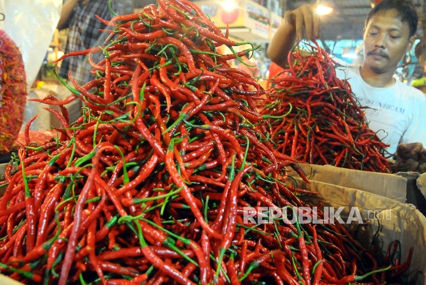 Pedagang menata cabai merah keriting di pasar tradisional. (ilustrasi)