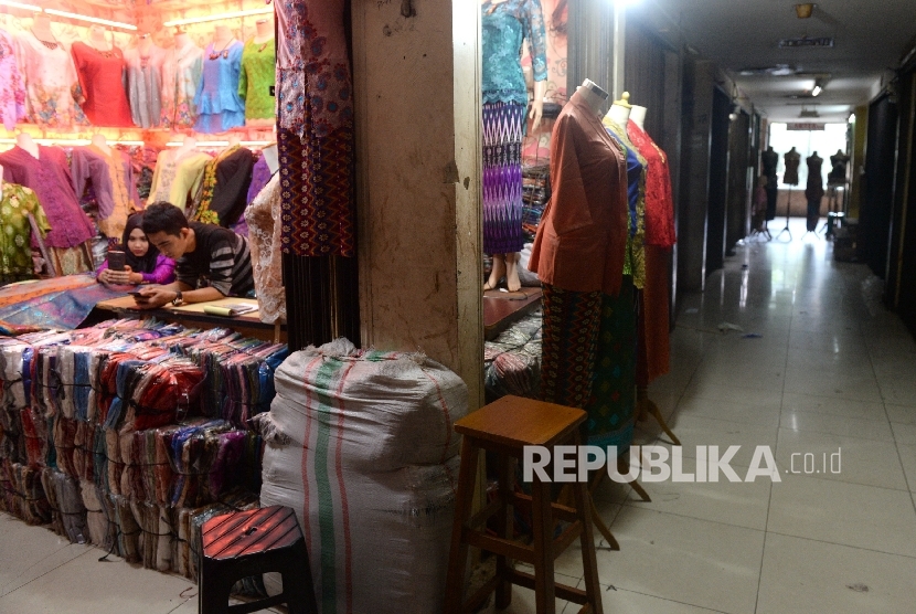 Textile trader at Tanah Abang market, Jakarta.