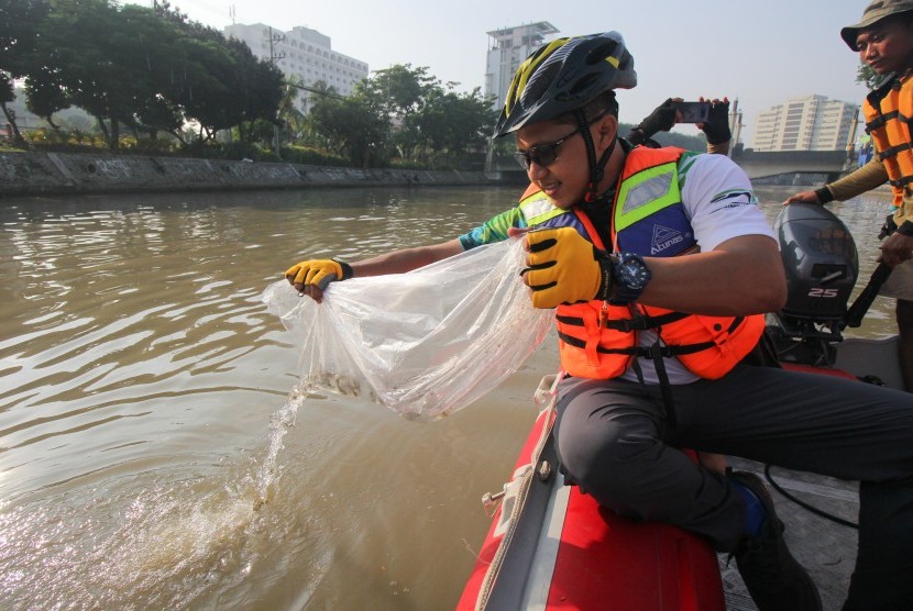 Petugas melepaskan bibit ikan Nila di Sungai (ilustrasi)