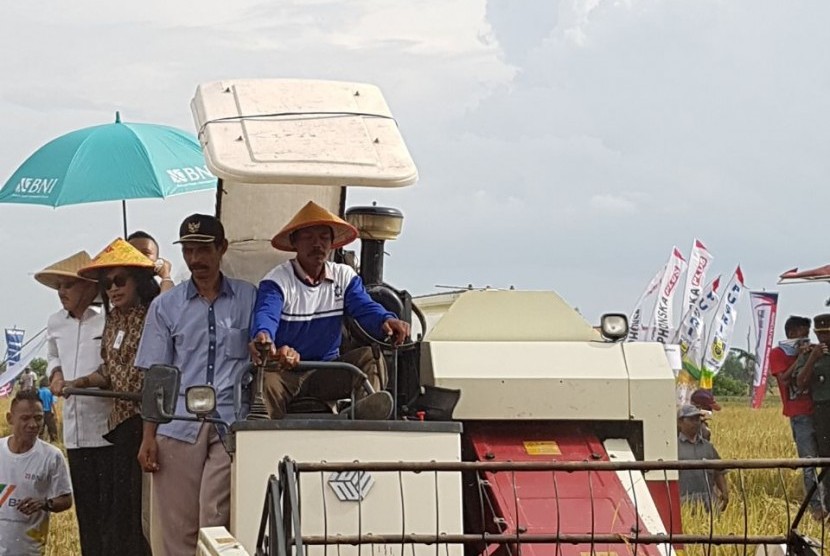 Pejabat Kementerian Desa bersama pimpinan BNI di kawasan terpadi di Mesuji, Lampung, Sabtu (8/10).