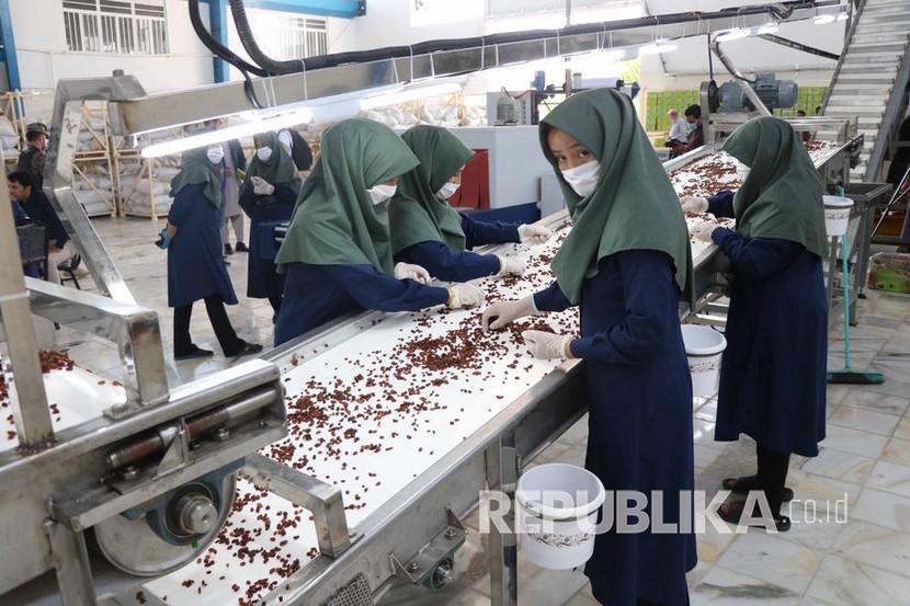 Pekerja Afghanistan memproses kismis di sebuah pabrik di Herat, Afghanistan, 02 Juli 2020. Iran dan Afghanistan sepakat meningkatkan kerja sama di berbagai bidang. Ilustrasi.