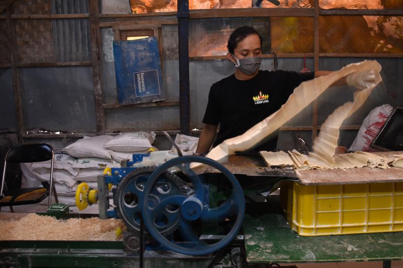Pekerja memproduksi mie dan kulit pangsit di sentra industri rumahan Mie Ayam Langgeng di kawasan Depok, Jawa Barat. Kadin Indonesia meminta Pemerintah mengambil langkah ekstrem untuk membantu mengembangkan UMKM.