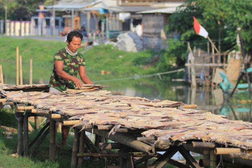 Pekerja menjemur ikan jambal kering yang terus dikembangkannya setelah memperoleh bantuan modal usaha (ilustrasi)