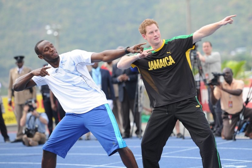 Pelari Jamaika Usain Bolt bersama Pangern Harry.