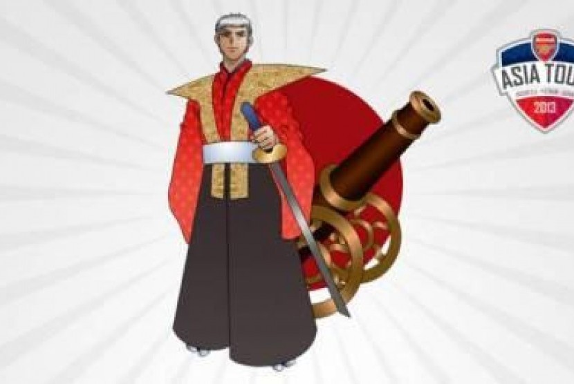 Pelatih Arsenal, Arsene Wenger, tampak mengenakan pakaian samurai berwarna merah dan memegang pedang katana dalam gambar manga buatan Morgan Lewis.