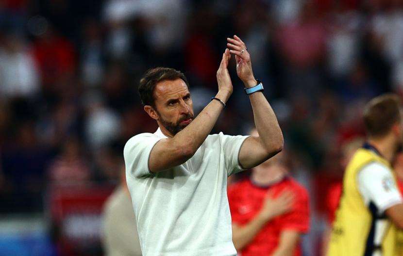 Pelatih Inggris Gareth Southgate usai laga melawan Denmark di Euro 2024.