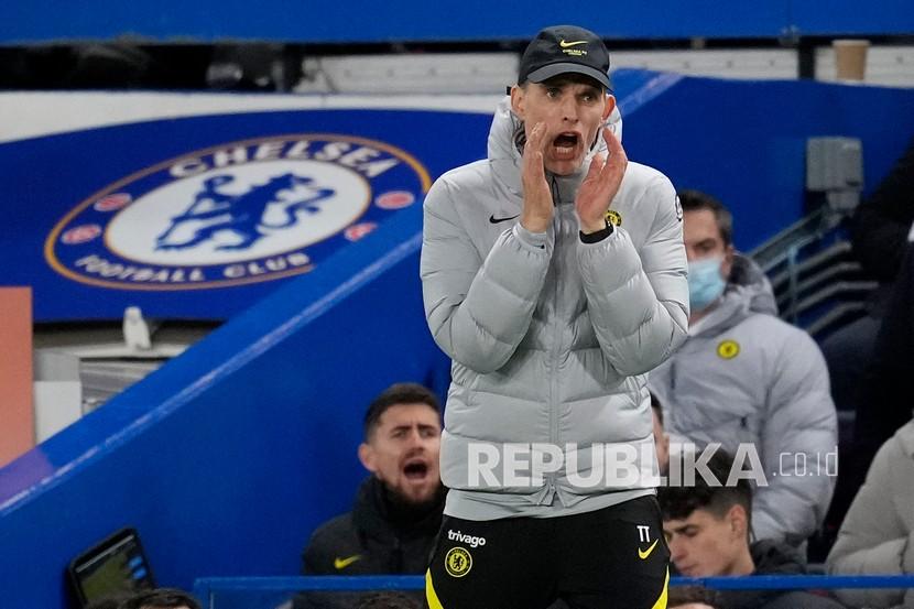  Pelatih Chelsea Thomas Tuchel berteriak selama pertandingan sepak bola Liga Inggris antara Chelsea dan Liverpool di Stamford Bridge di London,Senin (3/1//2022) dini hari WIB. Chelsea akan jumpa Tottenham Hotspur di Stadion Stamford Bridge, menjelang Senin (24/1/2022) dini hari WIB. 