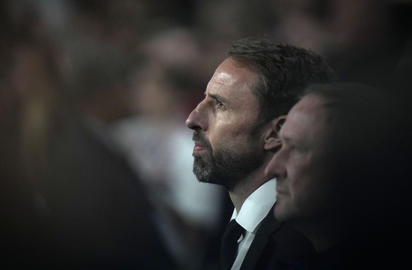 Pelatih kepala Inggris Gareth Southgate saat pertandingan sepak bola UEFA Nations League antara Inggris dan Jerman di Stadion Wembley di London, Inggris, Senin, 26 September 2022. 