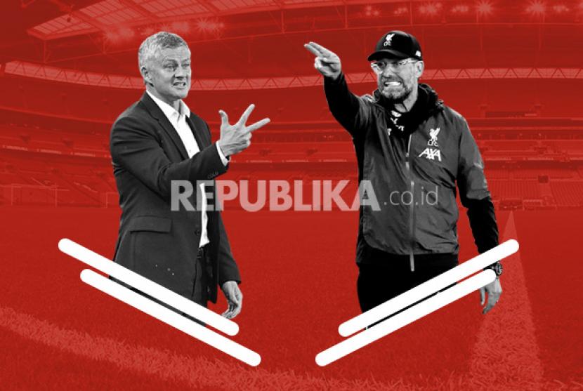 Pelatih Manchester United Ole Gunnar Solskjaer (kiri) dan pelatih Liverpool Juergen Klopp akan beradu taktik lagi.
