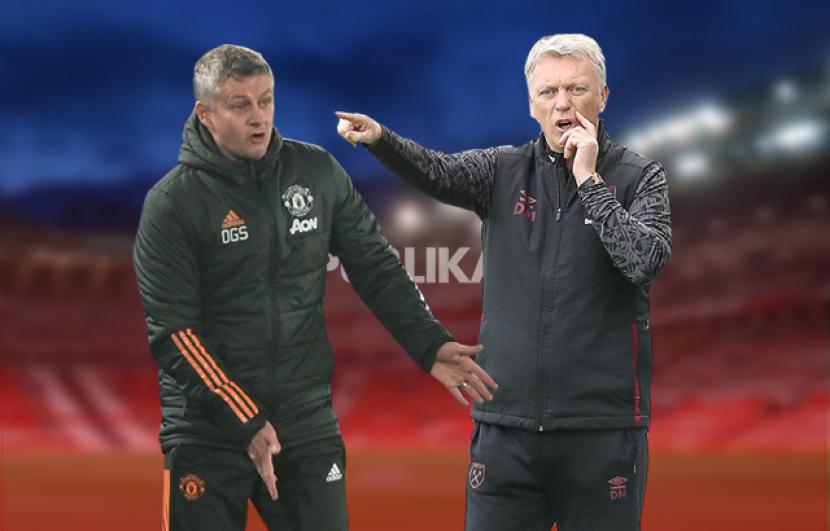 Pelatih Manchester United Ole Gunnar Solskjaer (kiri) dan pelatih West Ham United David Moyes akan beradu taktik pada pertandingan Liga Primer Inggris, Senin (15/3) dini hari WIB.