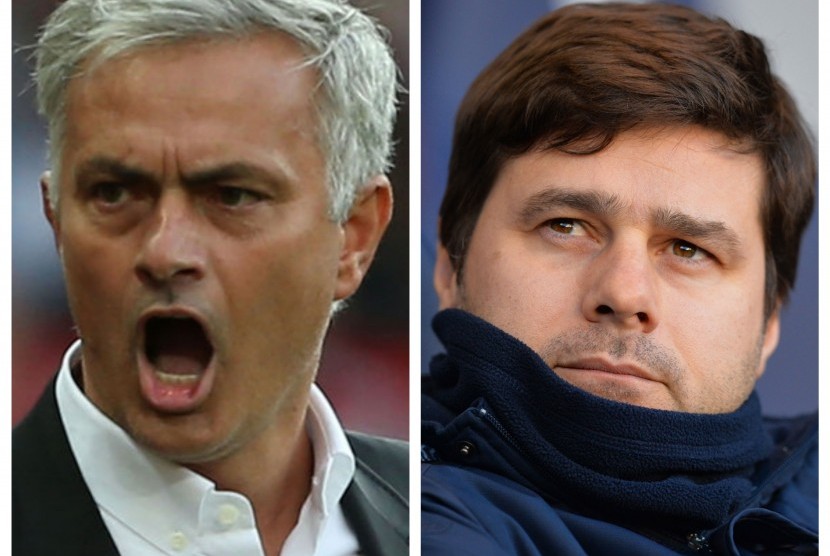 republikbola, Pelatih MU, Jose Mourinho (kiri) dan Pelatih Tottenham Hotspur,  Mauricio Pochettino (kanan) 