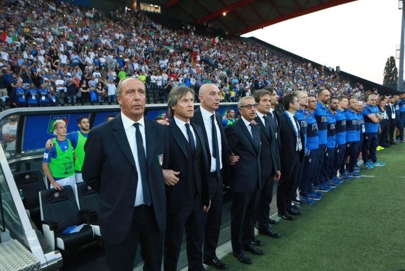 Pelatih timnas Italia, Giampiero Ventura pada laga kualifikasi Piala Dunia 2018 lawan Liechtenstein di Stadion Friuli, Udine, Senin (12/6) dini hari WIB. Italia menang 5-0.